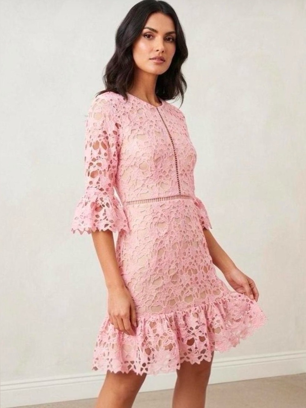 LOVE X DESIGN Women's Pink Lace Ruffle Dress